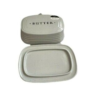 The Pottery People Ceramic Covered Butter Dish Gray with Black Speckles